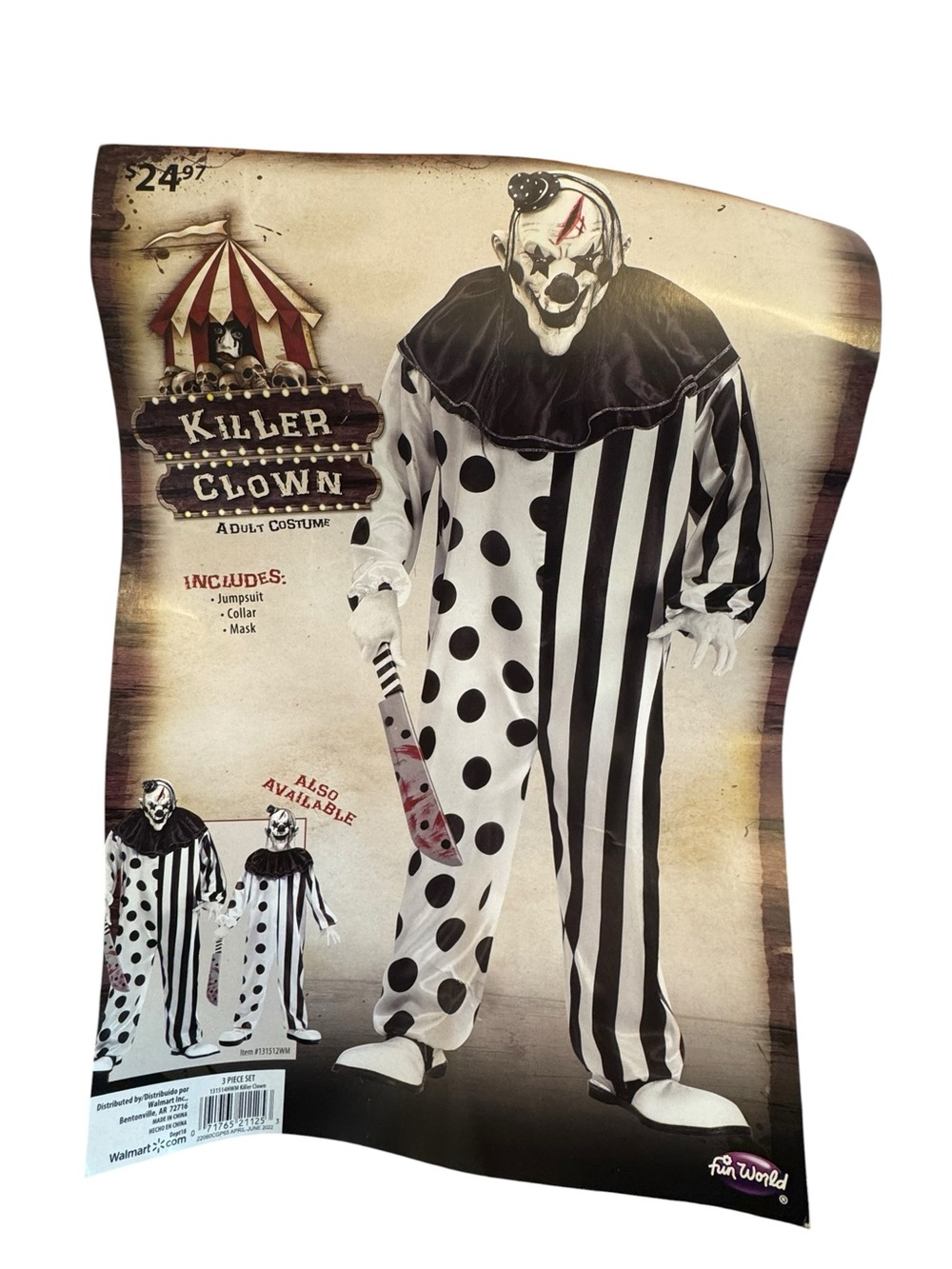 Killer Clown Black & White Jumpsuit Costume Large
